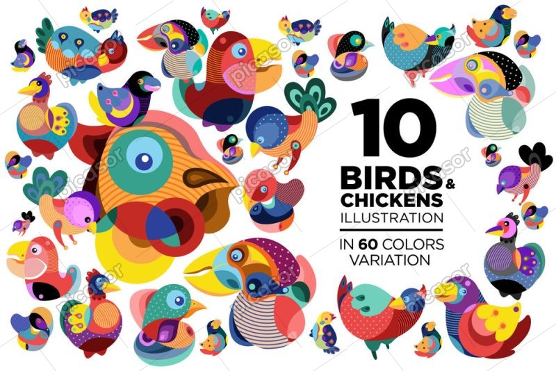 10 وکتور پرنده آبستره در 60 رنگ