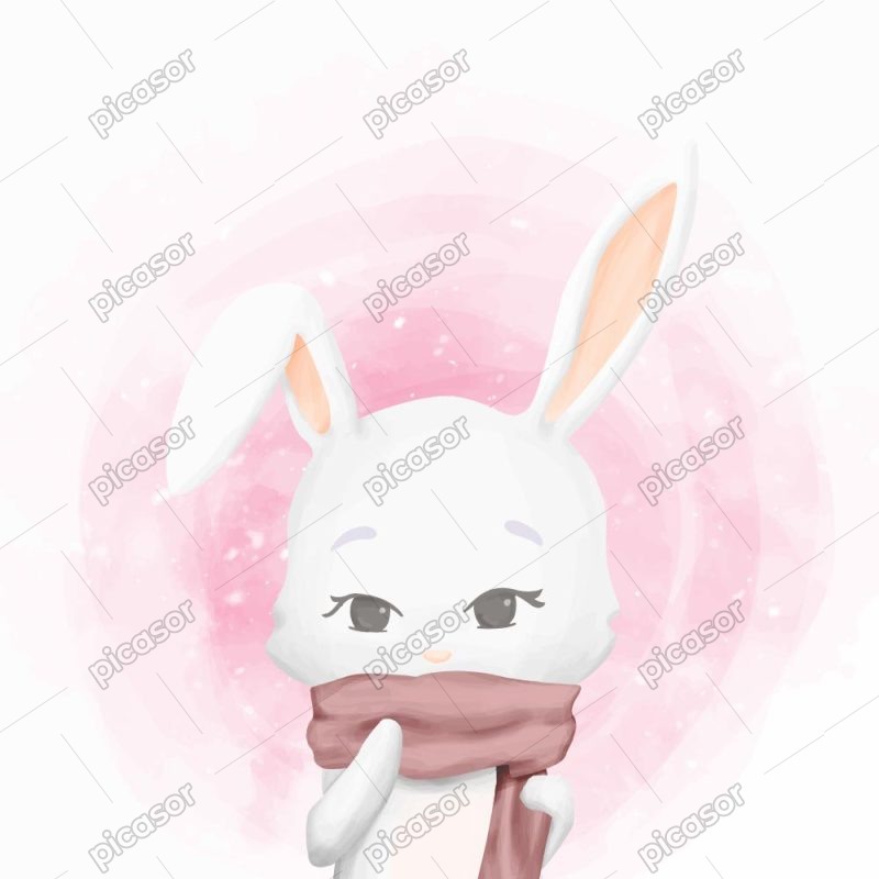 وکتور خرگوش با شال گردن طرح نقاشی آبرنگ