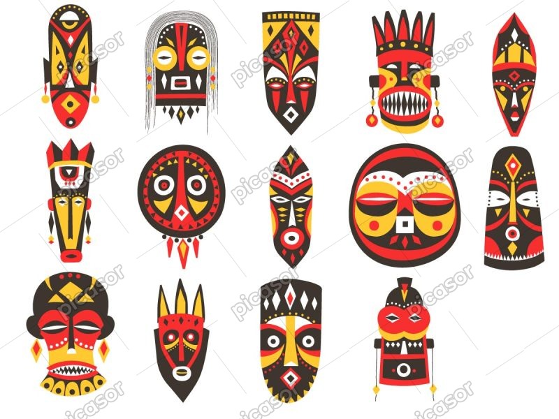 14 وکتور ماسک آفریقایی ها - وکتور نقاشی سمبل های آفریقا