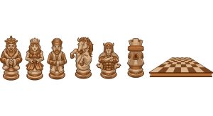 7 وکتور مهره شطرنج چوبی و تخته شطرنج طرح منقش