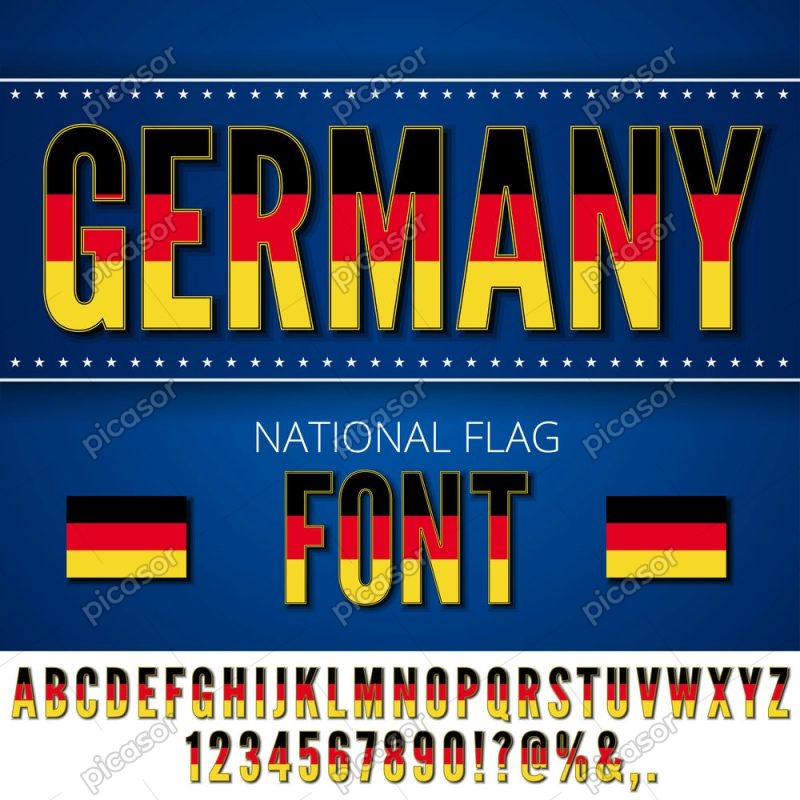 وکتور حروف انگلیسی طرح پرچم آلمان با اعداد شکل پرچم کشور آلمان