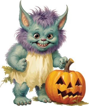 وکتور نقاشی غول بامزه کارتونی با کدو هالووین - وکتور نقاشی هیولا