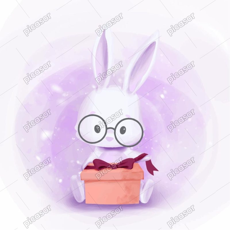 وکتور بچه خرگوش عینکی بامزه نقاشی آبرنگ