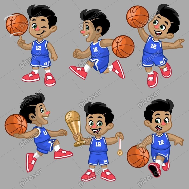 6 وکتور پسربچه بسکتبالیست کارتونی - وکتور شخصیت کارتونی بسکتبال