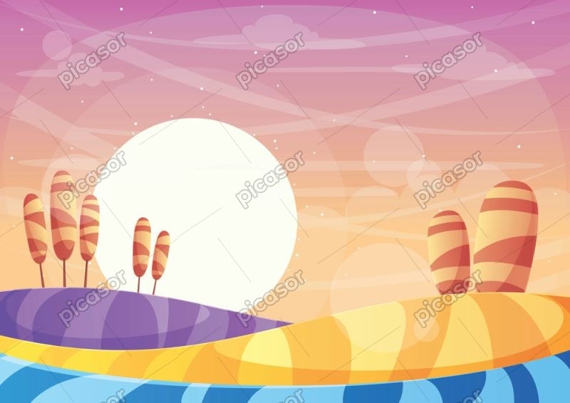 وکتور چشم انداز طلوع در چمنزار و دشت