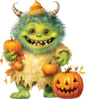 وکتور غول بامزه کارتونی با کدو هالووین - وکتور نقاشی هیولا
