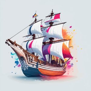 وکتور کشتی بادبانی رنگارنگ - وکتور تصویرسازی کشتی بادبانی نقاشی رنگی