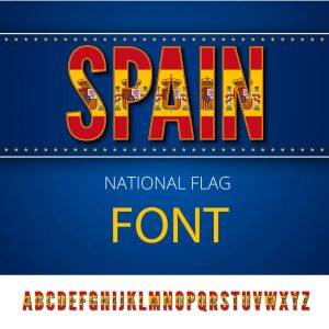 وکتور حروف انگلیسی طرح پرچم اسپانیا با اعداد شکل پرچم کشور اسپانیا