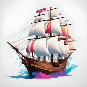 وکتور تصویرسازی کشتی بادبانی - وکتور کشتی بادبانی نقاشی رنگی
