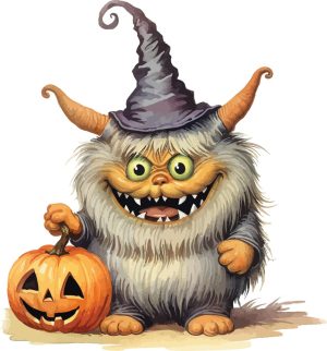 وکتور غول بامزه کارتونی با کدو هالووین - وکتور نقاشی هیولا