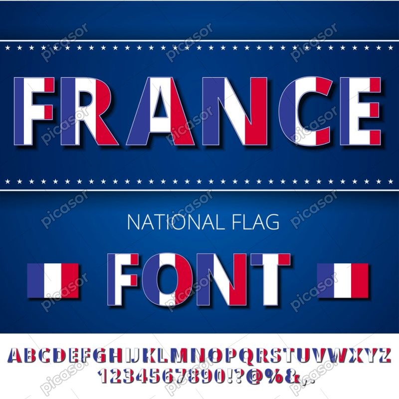 وکتور حروف انگلیسی طرح پرچم فرانسه با اعداد شکل پرچم کشور فرانسه
