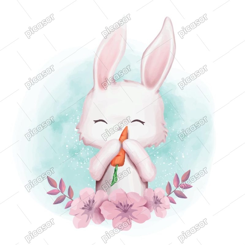 وکتور خرگوش با هویج سبک نقاشی آبرنگ
