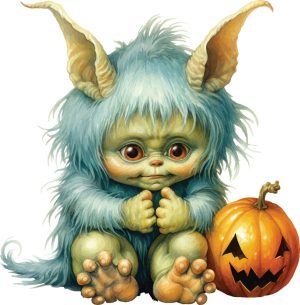 وکتور بچه غول بامزه کارتونی با کدو هالووین - وکتور نقاشی هیولا