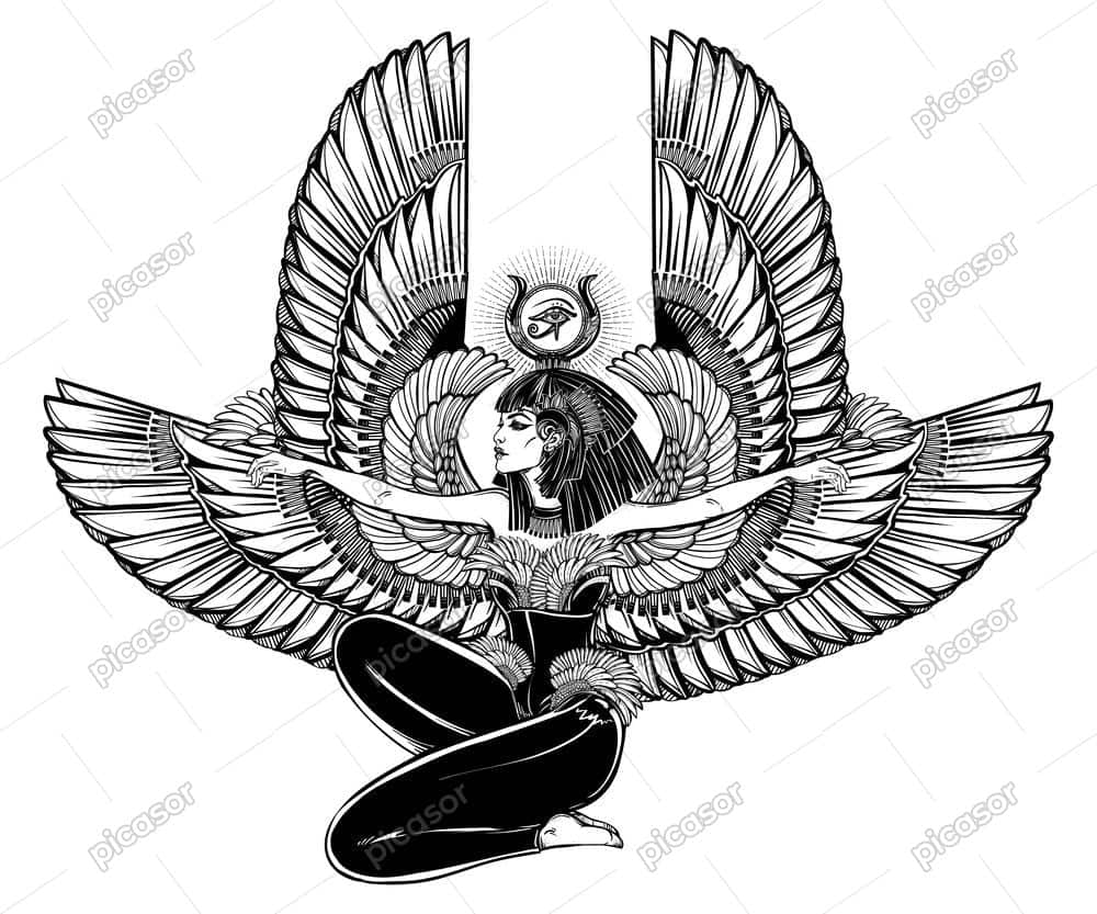 وکتور ایزیس زن بالدار مصری طرح تتو - وکتور الهه مصری و نماد مصر باستان وکتور ایزیس زن بالدار مصری طرح تتو - وکتور الهه مصری و نماد مصر باستان