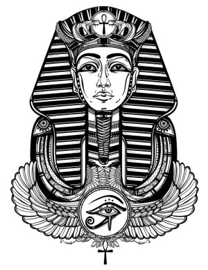 وکتور مجسمه فرعون و چشم حوروس با عنخ طرح تتو - وکتور فرعون سمبل و نماد مصر باستان