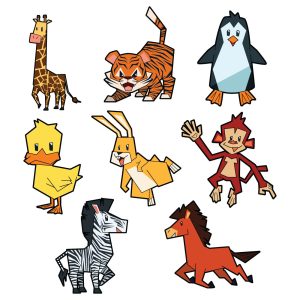 8 وکتور حیوانات کارتونی بامزه - وکتور پنگوئن زرافه میمون اسب گورخر ببر جوجه اردک خرگوش
