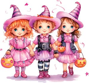 وکتور کودکان با لباس هالووین - وکتور نقاشی دختربچه پسربچه بامزه با لباس هالووین