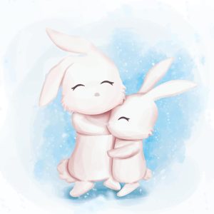 وکتور خرگوش مادر با بچه خرگوش نقاشی آبرنگ
