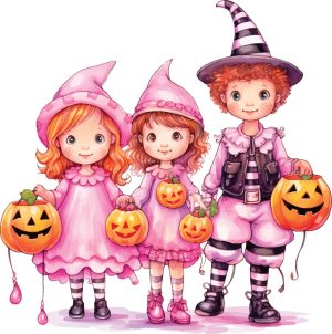 وکتور کودکان با لباس هالووین - وکتور نقاشی پسربچه دختربچه بامزه با لباس هالووین