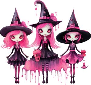 وکتور 3 دختربچه با لباس جادوگری و هالووین - وکتور نقاشی دختر با لباس هالووین