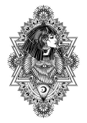 وکتور ایزیس زن مصری طرح تتو - وکتور نماد مصر باستان