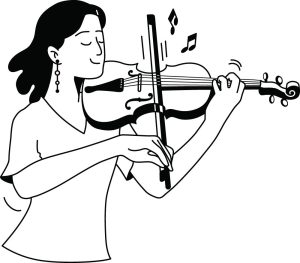 وکتور ویولونیست زن نوازنده ویولون طرح خطی- وکتور موسیقی با نوازنده ویولون