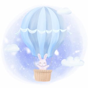 وکتور خرگوش سوار بالون در آسمان طرح نقاشی آبرنگ