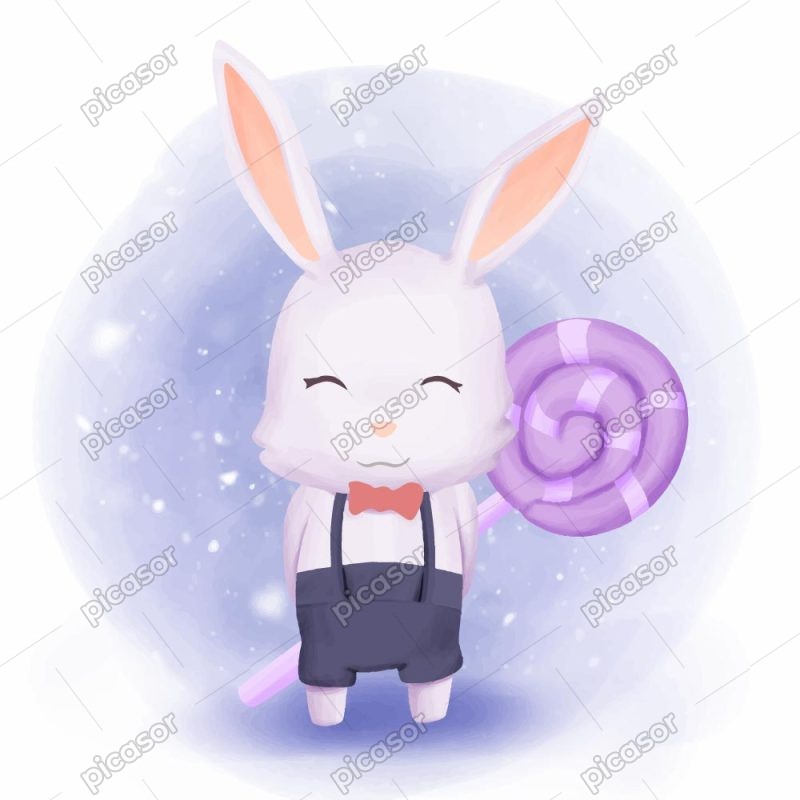 وکتور خرگوش با آبنبات چوبی نقاشی آبرنگ