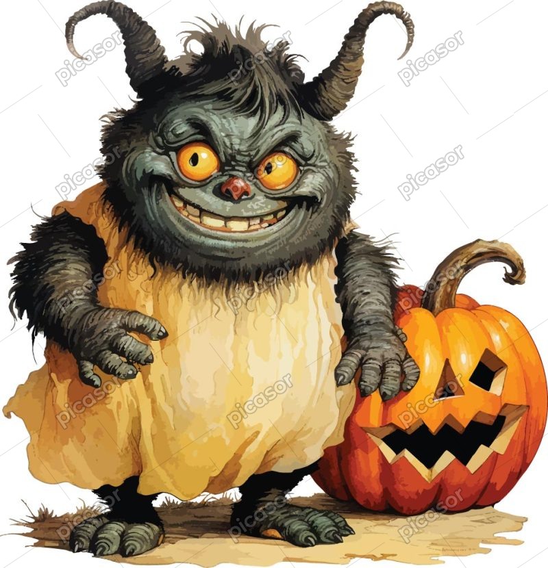 وکتور غول کارتونی با کدو هالووین - وکتور نقاشی هیولا