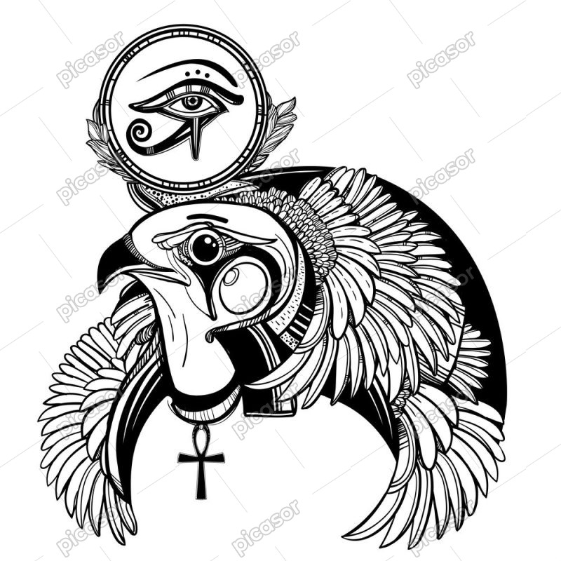 وکتور شاهین حوروس با چشم حوروس - وکتور سمبل و نماد مصر باستان