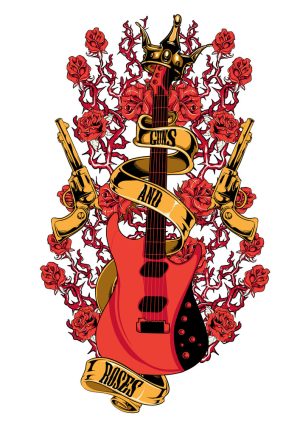 وکتور گیتار الکتریک با گل رز و تفنگ وکتور گانز ان روزز تصویرسازی Guns N' Roses