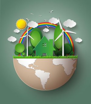 وکتور محیط زیست و زمین سبز و پاک - وکتور زمین سبز با انرژی های پاک و تجدیدپذیر