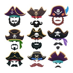 9 وکتور دزد دریایی با کلاه و ریش و سیبیل
