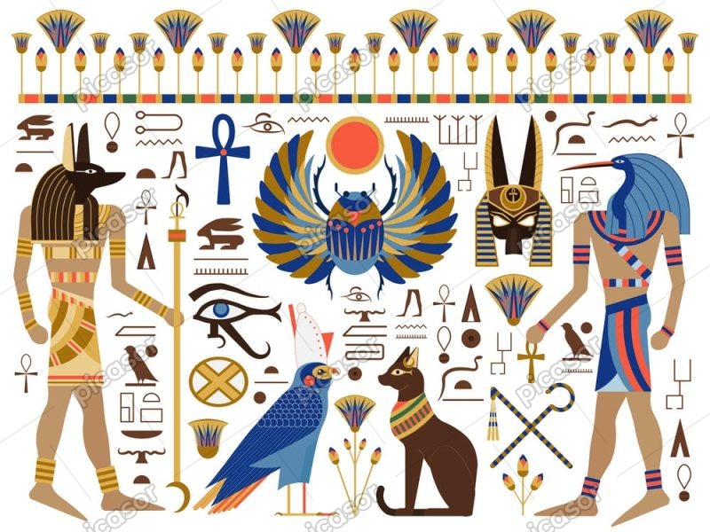 مجموعه وکتور سمبل و نمادهای مصر باستان