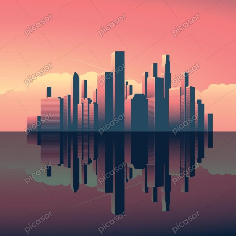 وکتور پس زمینه شهر و آسمان خراش - وکتور ساختمانهای بلند شهر