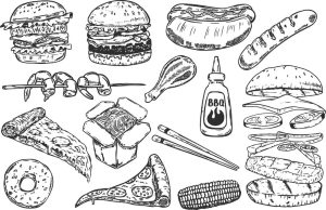 14 وکتور نقاشی پیتزا همبرگر هات داگ و نودل - وکتور نقاشی غذاهای فست فود