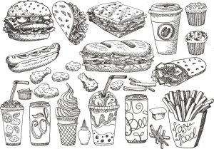 16 وکتور ساندویچ مرغ سوخاری همبرگر هات داگ و نوشابه بستنی - وکتور نقاشی غذاهای فست فود