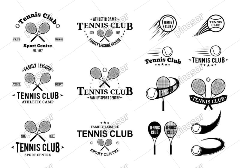 16 وکتور لوگو تنیس و راکت تنیس و توپ تنیس - وکتور لوگو باشگاه تنیس