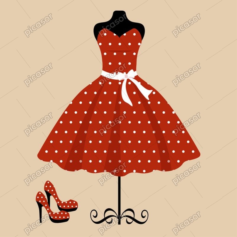 وکتور لباس زنانه با کفش پاشنه بلند قرمز