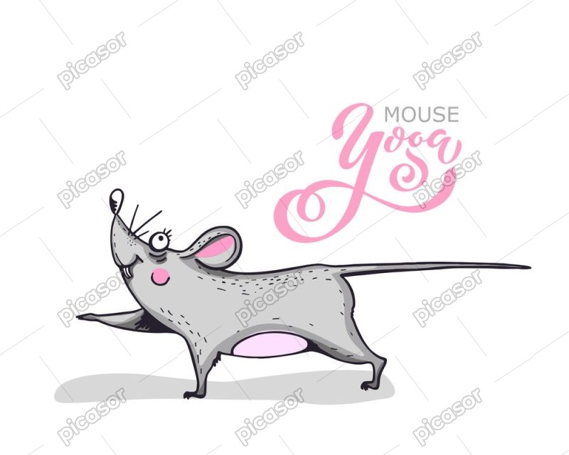 وکتور موش بامزه کارتونی - وکتور یوگا با موش کارتونی