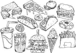 14 وکتور نقاشی پیتزا همبرگر هات داگ - وکتور نقاشی غذاهای فست فود