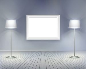 وکتور تابلو عکس با آباژور - وکتور نورپردازی آباژور و تابلو عکس در گالری هنری