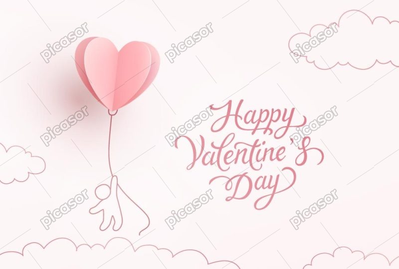وکتور نقاشی آدمک خطی با بالون قلبی طرح روز ولنتاین