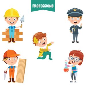 5 وکتور بچه ها در شغلهای مختلف - وکتور شخصیت های کارتونی بچه ها در حرفه های پلیس بنا نجاری شیمیدان