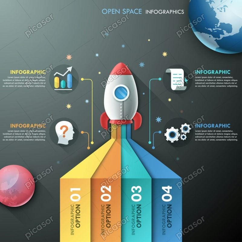 وکتور اینفوگرافیک فضاپیما و موشک