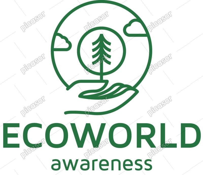 وکتور درخت با دست انسان - وکتور لوگو محیط زیست سبز و زمین پاک