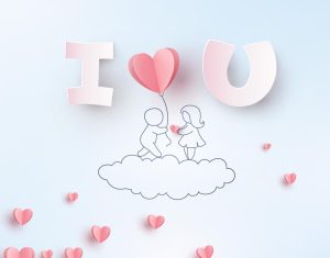وکتور دختر پسر خطی با قلب و ابر طرح نقاشی روز ولنتاین