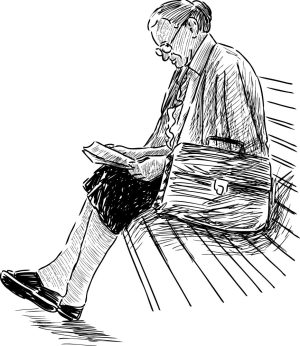 وکتور نقاشی پیر زن روی نیمکت در حال مطالعه کتاب - وکتور پیرزن در حال مطالعه در پارک سبک نقاشی اسکچ