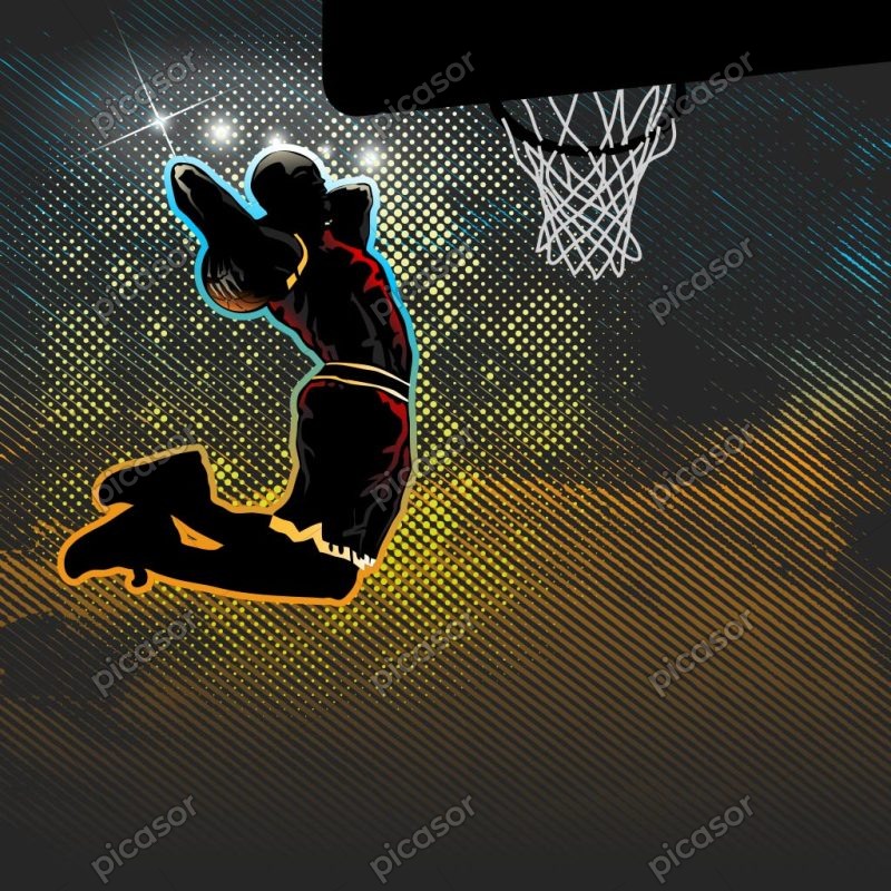 وکتور بازیکن بسکتبال در حال پرش - وکتور پوستر بسکتبالیست مرد