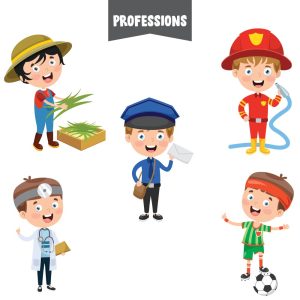 5 وکتور بچه ها در شغلهای مختلف - وکتور شخصیت های کارتونی بچه ها در حرفه های مختلف فوتبالیست پلیس پستچی دکتر